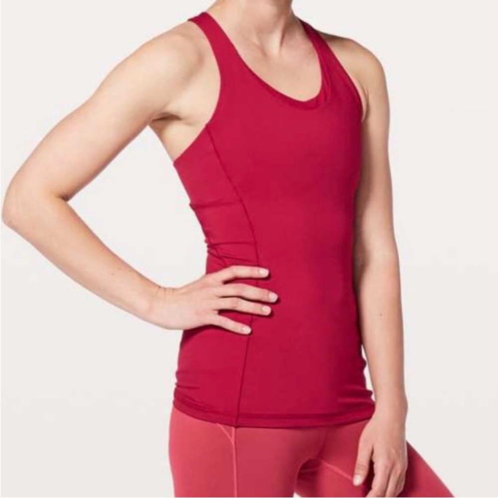 Lululemon Stash N Run Tank  Top Ruby Red & Pink Cross Back Size 4